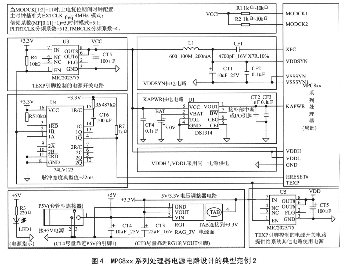 Motorola公司的PowerPC嵌入式处理器在全球通信处理器市场上处于无可争议的领先地位(占据70%以上的市场份额),这主要应当归功于PowerQUICC系列的PowerPC嵌入式处理器芯片,即MPC8xx系列处理器(包括MPC823、MPC850、MPC855、MPC860等)。 MPC8xx系列嵌入式处理器电源模块的结构和特性与其它类型的嵌入式处理器有较大差异,与微控制器(MCU)和数字信号处理器(DSP)差别更大。正确了解和理解其结构和特点,对于其外部电源电路设计是非常重要的。因此,首先介绍电源