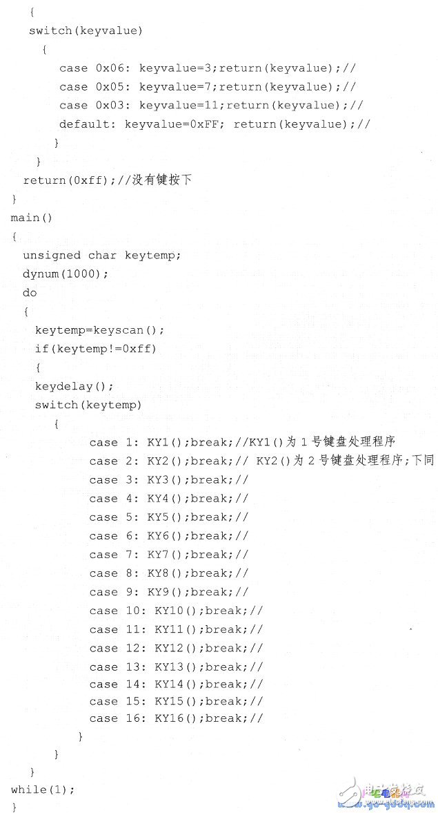 51单片机4个I/O口实现16个键盘原理的设计