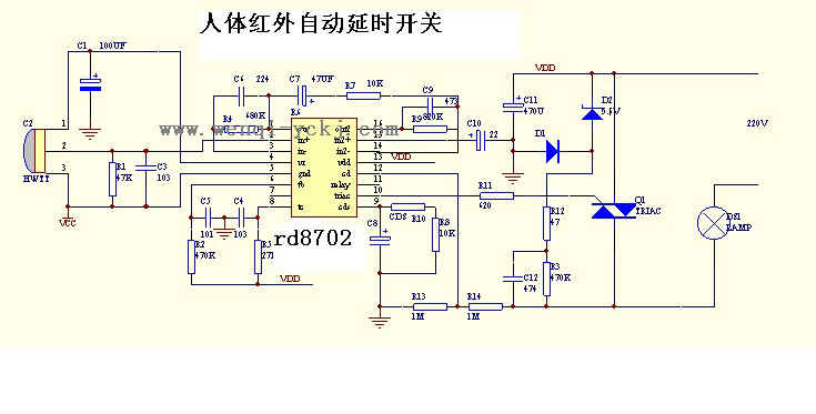 人体是一特定波长红外线的发射体,由红外传感器检测到这种红外线的变化并予以放大选频处理后,可以推动适当的负载,此乃人体红外自动开关。这一检测技术较之超声、哑声、微波方式更为灵敏与准确。它要求PIR热释电人体红外传感器的信号放大处理电路有很高的灵敏度并要能准确鉴别生物体与非生物体的运动,使误动作率降到最低。且体积小,自耗电微少。采用热释电红外传感器及专用单片集成电路构成的这种开关能成为人到灯亮、人走灯灭。它安装方便,可直接替换86型面板式开关,无需改动市电线路。为了方便业余爱好者们制作或维修,现介绍工作原理
